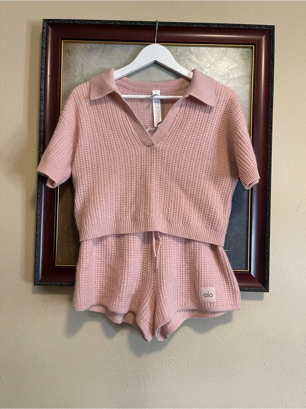 ALO Yoga Blush Pink Waffle Knit Two-Piece Loungewear Set - Picture 1 of 10